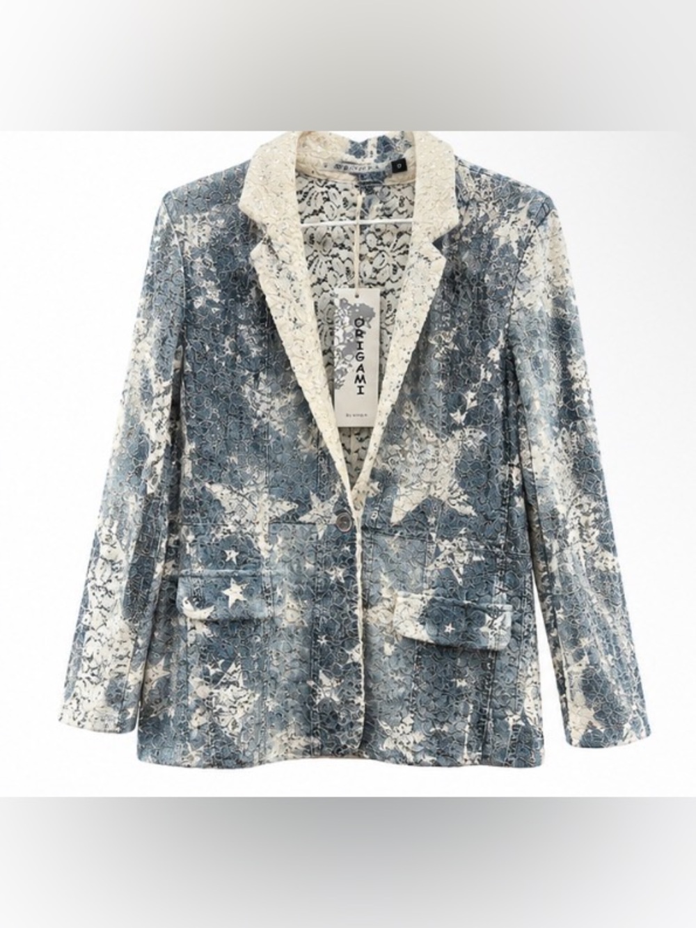 Origami by Vivien Sequin Lace Star Print Blazer Jacket Small NWT